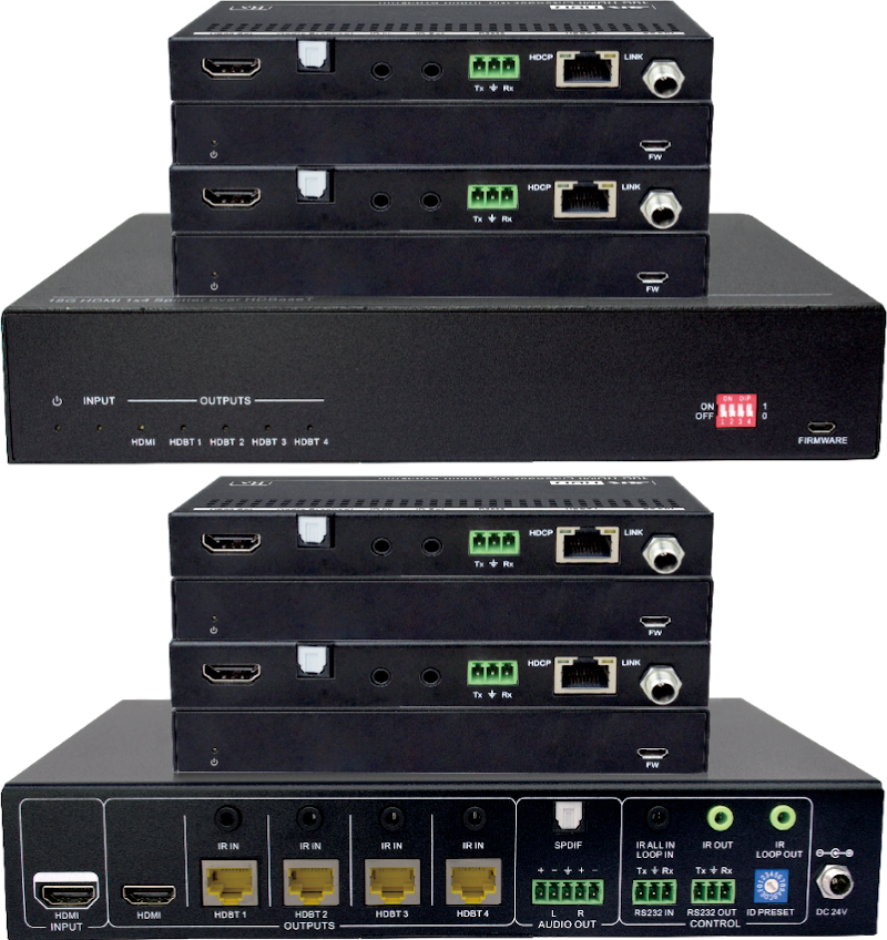 SUH141T-H2 KIT  :::  เครื่องกระจายสัญญาณ HDMI เข้า 1 ออก 4 เป็น HDBaseT พร้อม 4 เครื่องรับ