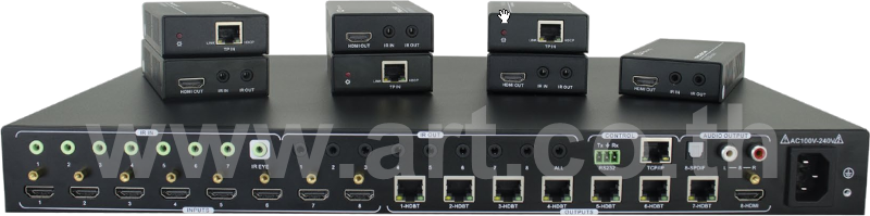 MUH88E  :::  เครื่องสลับสัญญาณ HDMI 8 ช่อง เป็น HDBaseT 7 ช่อง และ HDMI 1 ช่อง พร้อมถอดเสียงเป็นอนาล็อก และ ดิจิตอล รองรับ 4K